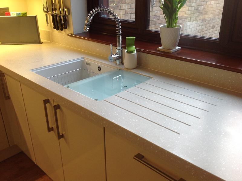 Logica Gloss Ivory kitchen fitted with Encore worktops