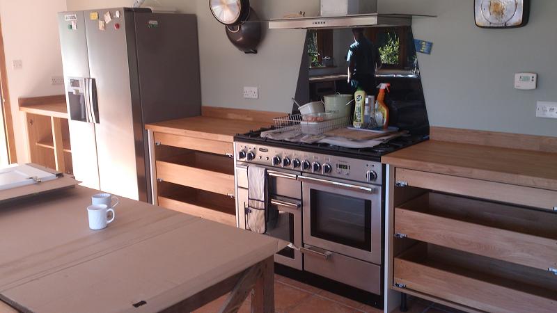 Shaker Wood white kitchen fitted with oak worktops